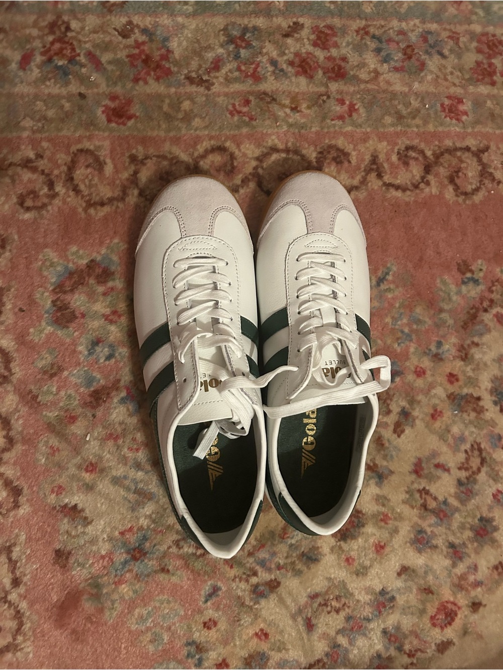 Gola White Sneaker with Green Stripes and Gum Sole - Picture 2 of 4